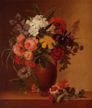 約翰 勞倫茨 延森 Still Life with Flowers in an Earthenware Vase